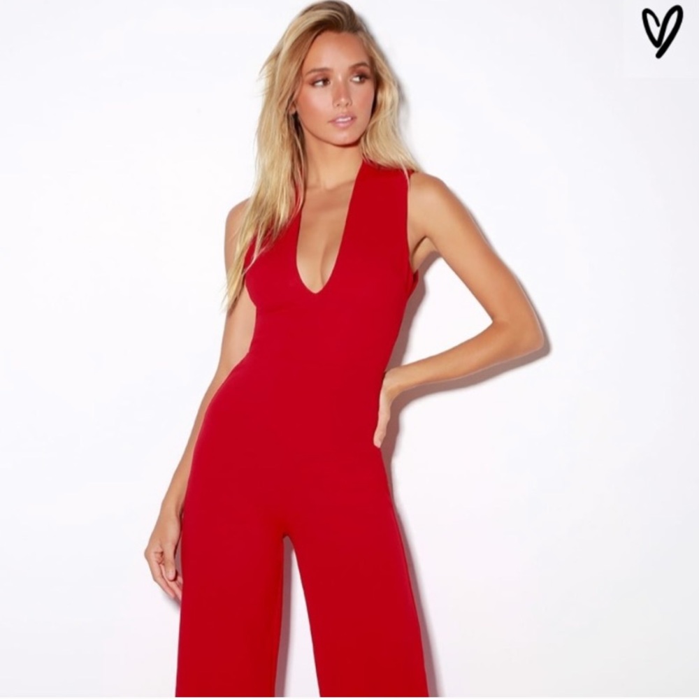 Lulus red thinking out loud jumpsuit